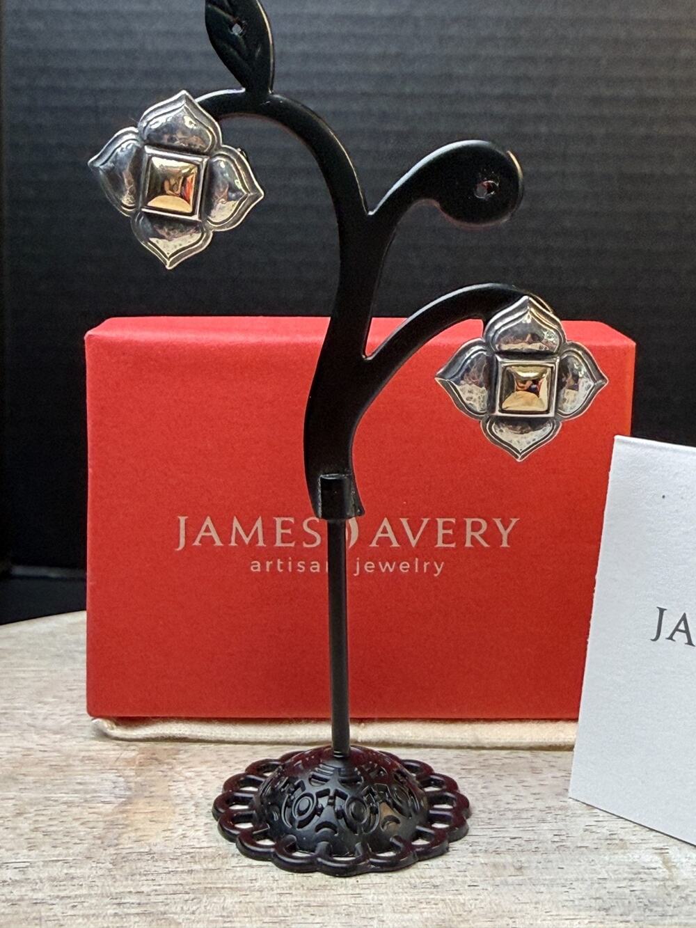 James Avery 14k Gold & 925 Sterling Silver Hammered Flower French Clip Earrings